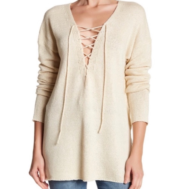 Astr The Label Lace Up V-Neck Sweater